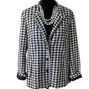 COLDWATER CREEK BLACK & WHITE HOUNDSTOOTH BLAZER SZ 12P EUC